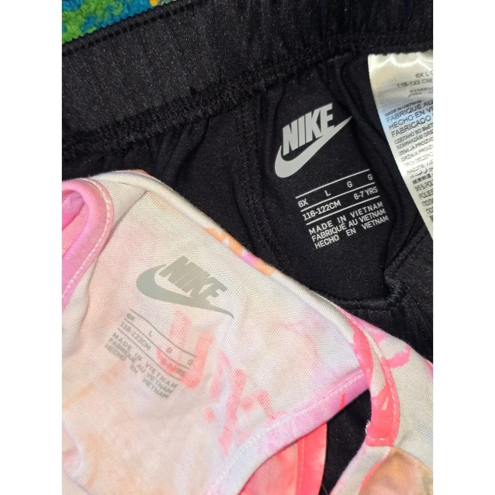 NWT Nike 2 Piece Set Pink Orange Tie Dye Tank and Black Shorts Girls 6X